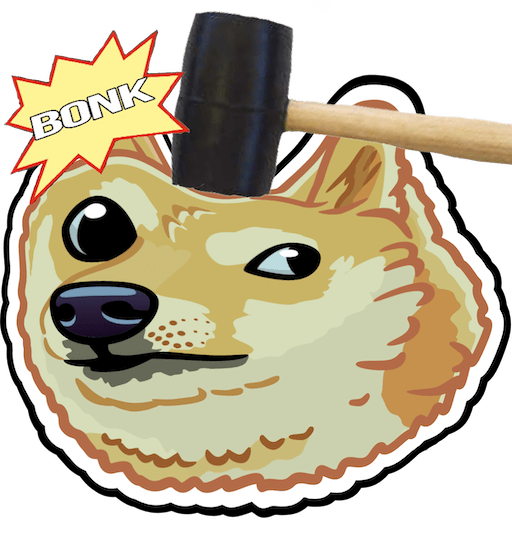 Dog Dougsson being bonked with a hammer